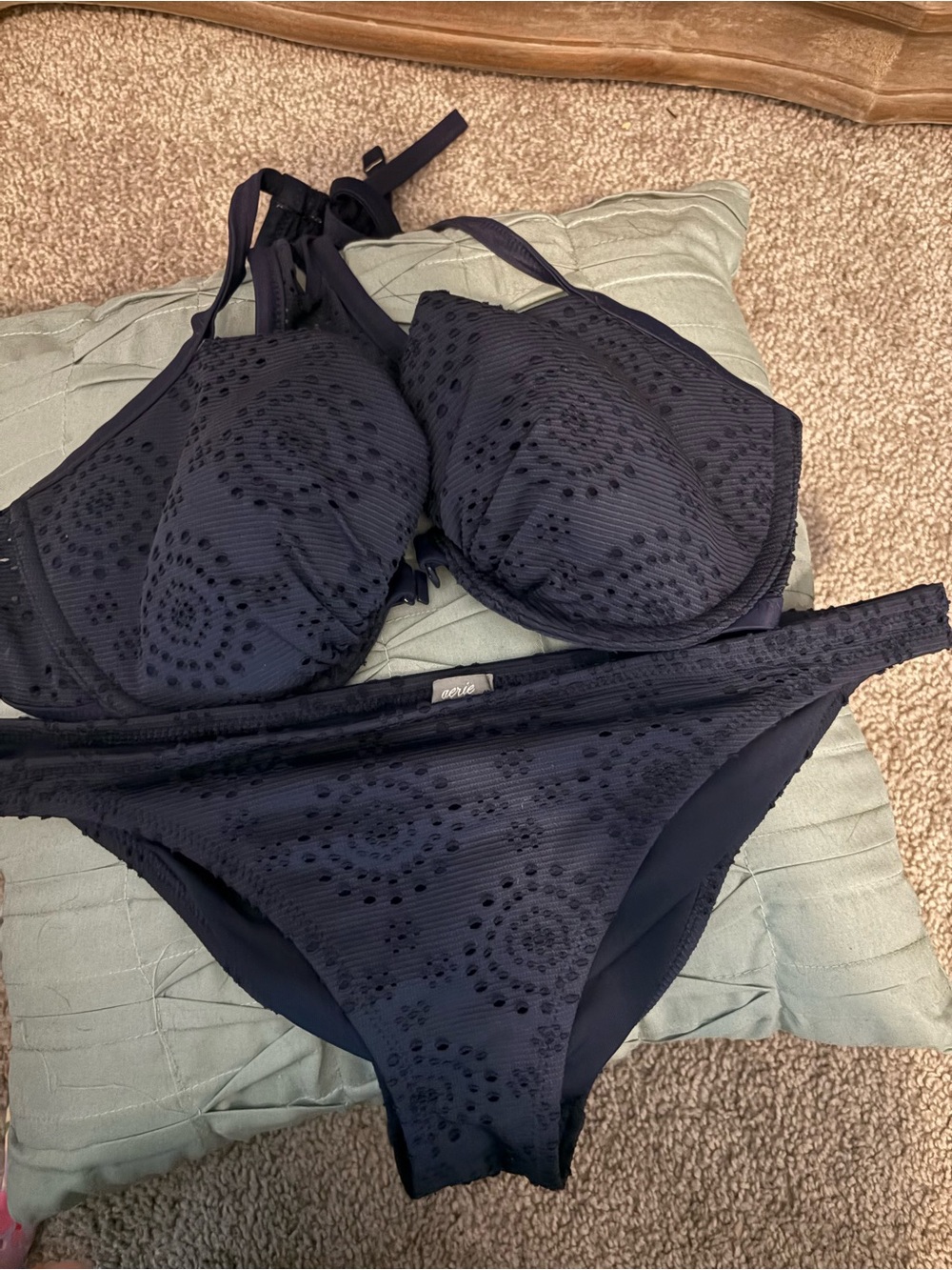 aerie Navy Eyelet Textured Bikini Set